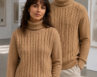 Men’s Crochet Sweater Pattern PDF | Seven Cable Turtleneck Pullover | Sizes S–XL Digital Download