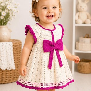 Little Bow Lace Crochet Baby Dress Pattern (PDF Download)