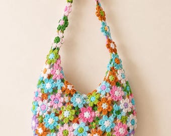 Crochet Flower Bag Pattern, Daisy Tote Shoulder Bag Tutorial (PDF Download)
