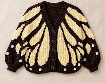 Butterfly Wing Cardigan Crochet Pattern | Balloon Sleeve Tapestry Colorwork (PDF Download)