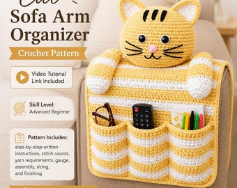 Crochet Cat Sofa Arm Organizer Pattern, English & French (Digital Download)