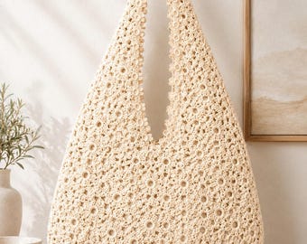 Crochet Raffia Hobo Bag Pattern: Floral Motif Shoulder Tote (Digital Download)