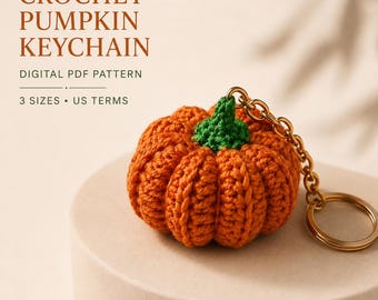 Crochet Pumpkin Keychain Pattern, 3 Sizes, Ribbed Amigurumi (Digital Download)