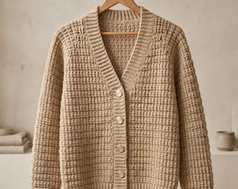 Beginner Crochet Cardigan Pattern PDF, Easy Oversized Women’s Sweater, Button Front Cardigan, XS-5XL