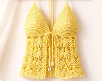 Crochet Halter Top Pattern, Boho Leaf Lace Festival Summer Top (PDF Download)