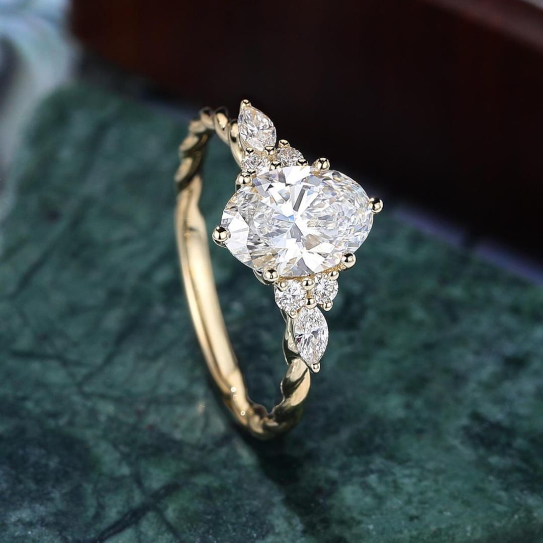 3 CT Oval Cut Moissanite Engagement Ring 14K Solid Gold Anniversary ...