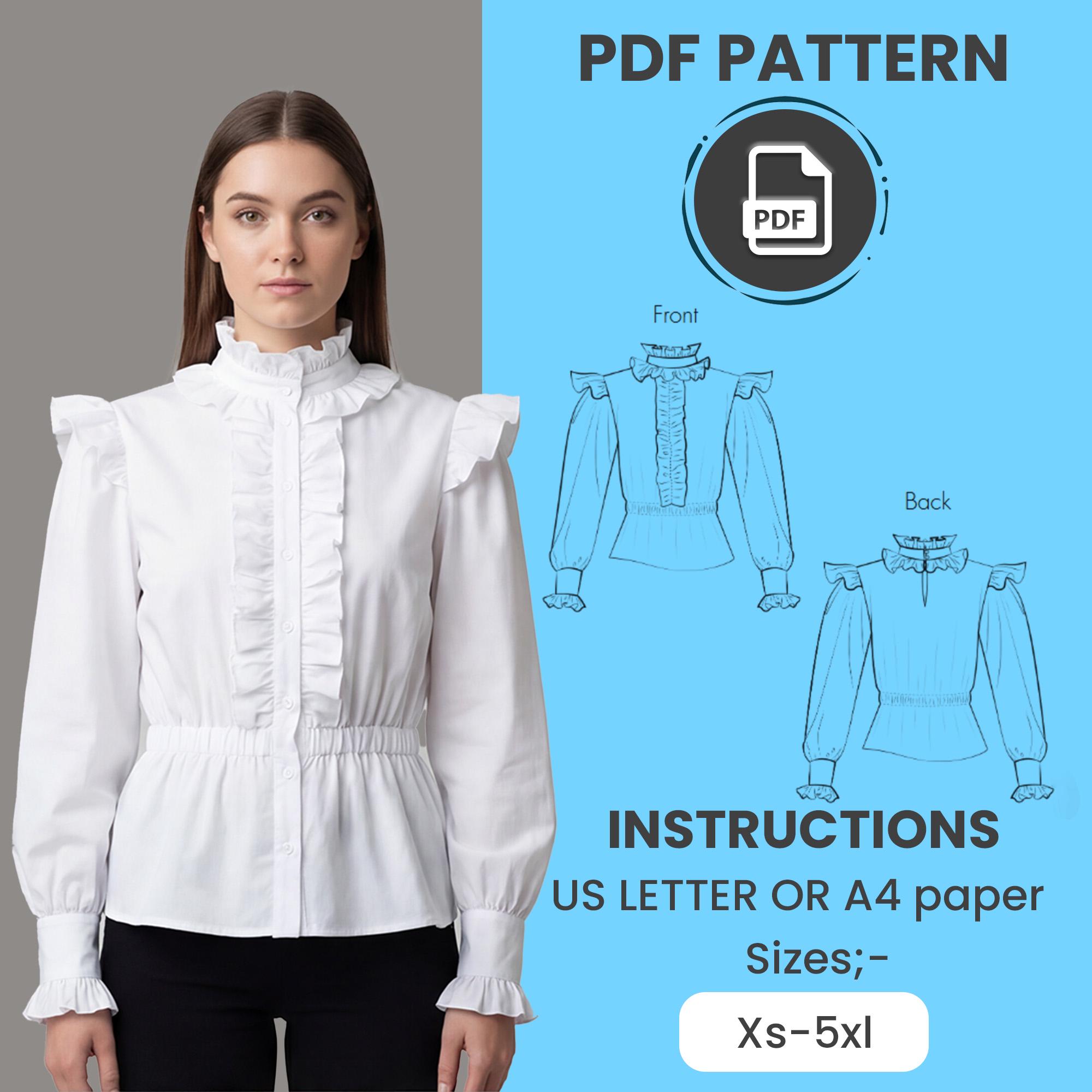 Bayport Blouse PDF Sewing Pattern for Women, Ruffle Collar Long Sleeve ...