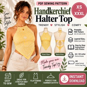 Wzór na top z chusteczką i halterem | XS-XXXL | PDF A4 US Letter A0