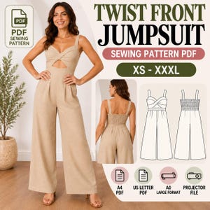 Twist Front Jumpsuit Sewing Pattern PDF | XS–XXXL