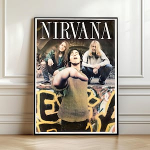 Nirvana Grunge Band Poster, Iconic 90s Music Wall Art Print, Kurt Cobain Fan Gift, Dave Grohl Krist Novoselic Poster Decor for Music Lovers