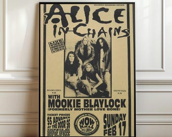 Póster del concierto de Alice In Chains, impresión artística de pared de una banda grunge vintage de los 90, regalo para amantes de la música de Seattle Sound, recuerdos retro.