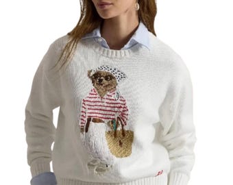 Chic Polo Bear Sweater for Women | Cozy Cotton Pullover Gift