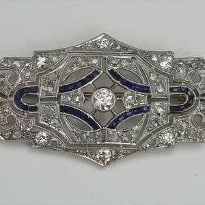 Art Deco Sapphire Diamond Brooch, Vintage Geometric Filigree Pin, Antique Style Sapphire Target Brooch, Edwardian Milgrain Statement