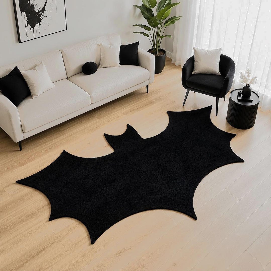 Handmade Bat Rug: Plush Tufted Wool Carpet for Gothic Living Room 4x6 ...