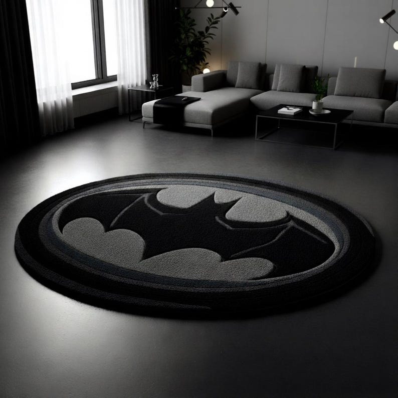 Handmade Bat Logo Round Rug – Modern Minimalist Wool Blend Carpet (4x4 ...