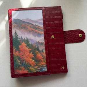 Personalized Dark Red Faux Croc Leather Planner, Exclusive Front Pocket, A5 A6