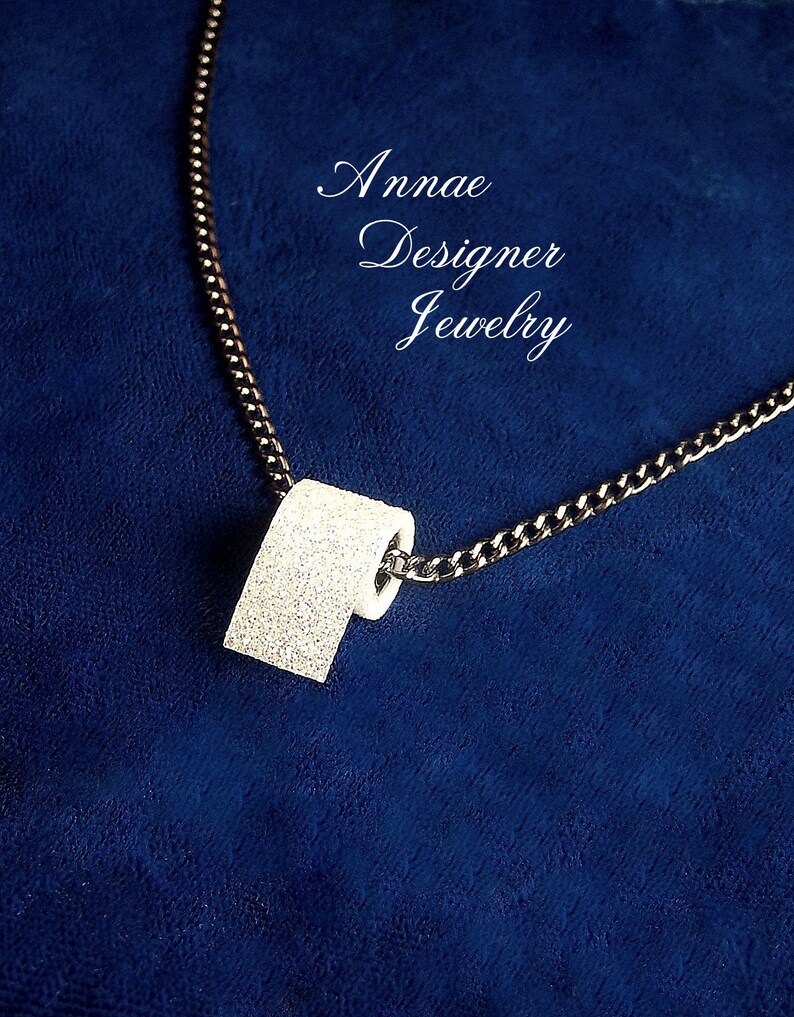 gunmetal Toilet paper charm necklace iridescent white