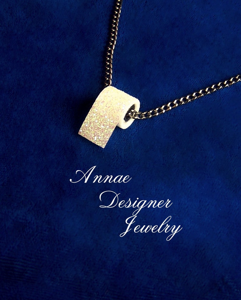 gunmetal Toilet paper charm necklace iridescent white