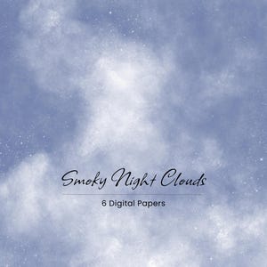 Papel digital com nuvens esfumaçadas em uma noite | Fundos de céu escuro para Canva, scrapbooking e diários de arte