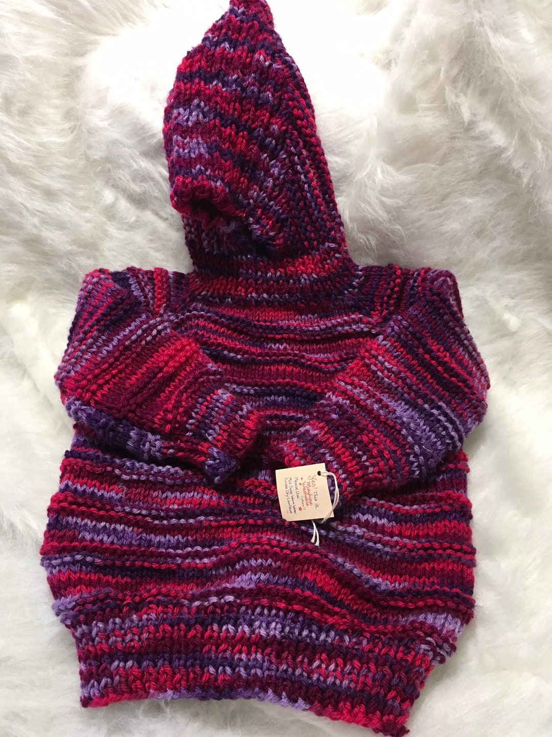 Hand Knit Hooded Hoodie Infant Baby Sweater Zips up the Backso Cute