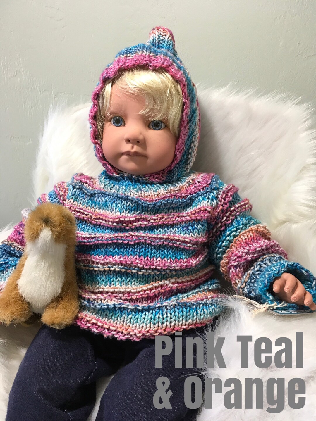 100 COTTON Hand Knit Hooded Baby Sweater Zips up the Backso Etsy