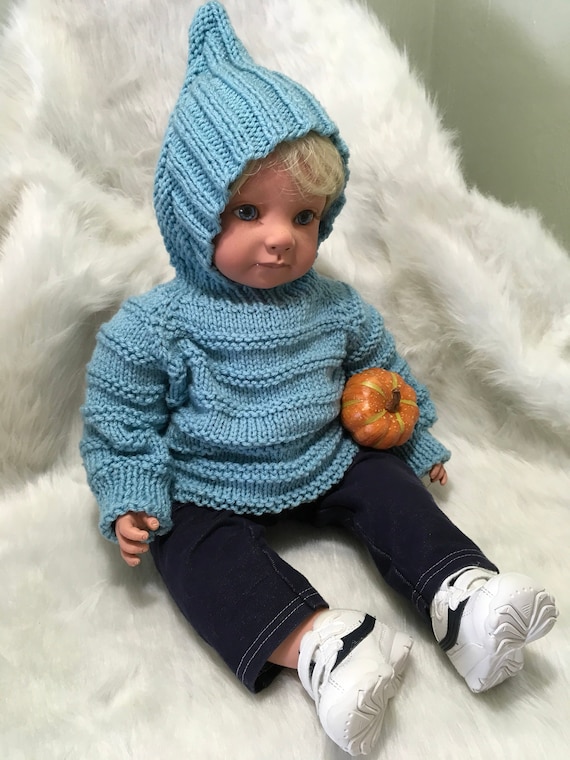Hand Knit Hooded Hoodie Baby Sweater Zips up the Back so Cute