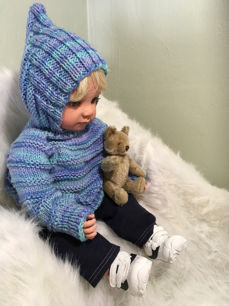 Hand Knit Hoodie Hooded Baby Sweater Zips up the Backso Cute