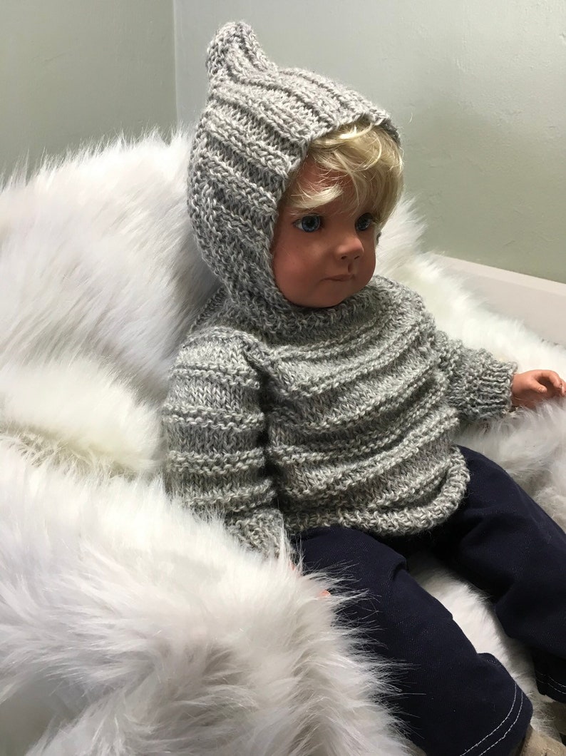100 Wool Hand Knit Hoodedhoodie Baby Sweater Zips up the Etsy
