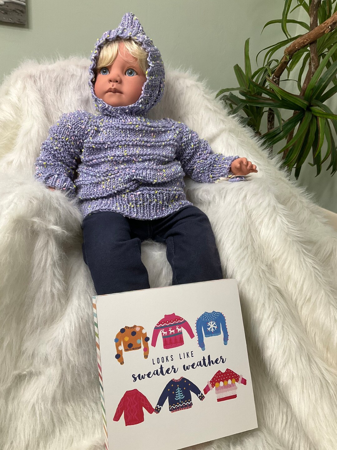 Hand Knit Hooded Hoodie Baby Infant Sweater Zips up the Backso Cute