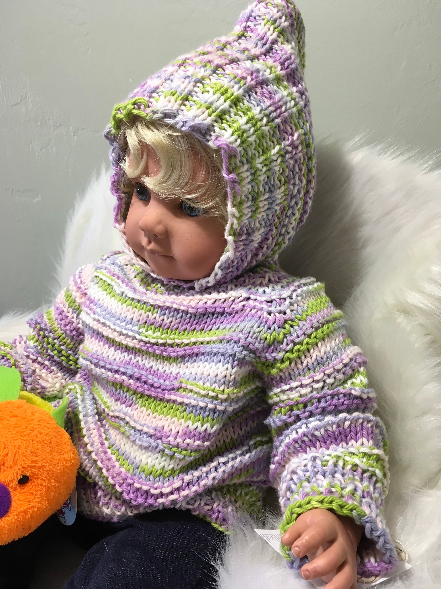 100 COTTON Hand knit hooded baby sweater zips up the backso Etsy España