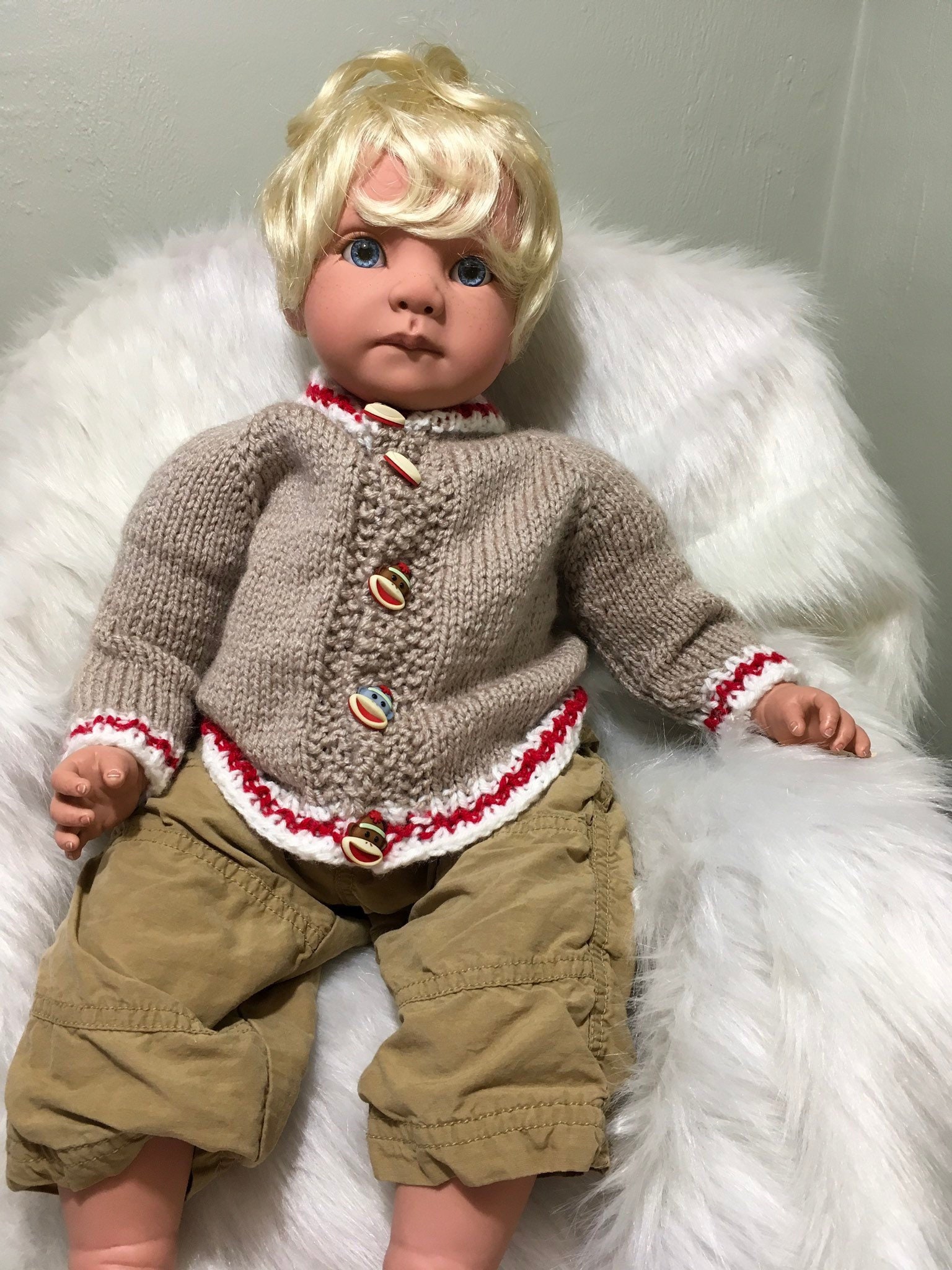 roots cabin cardigan sock monkey sweater