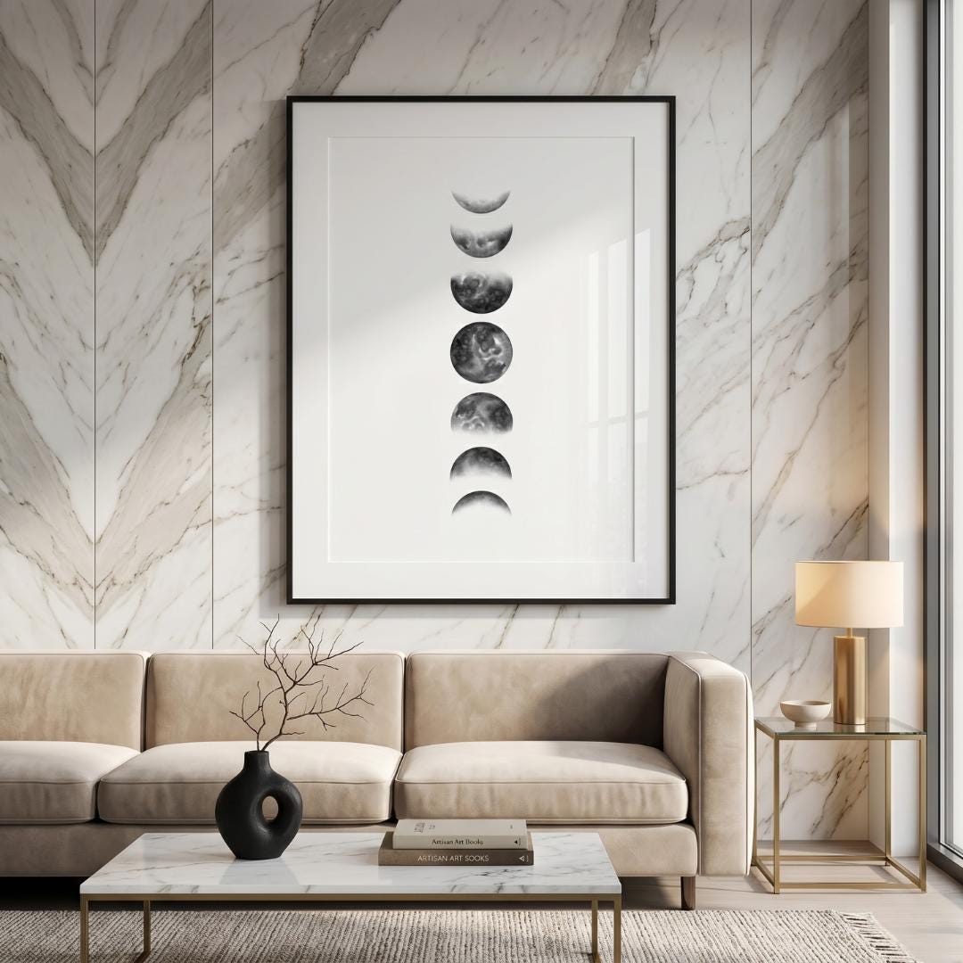 Moon Phases Print Instant Download, Celestial Wall Art, Lunar Cycle ...