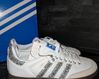 Adidas Samba Glitzer-Sneaker in Silber, personalisierte Glitzer-Sneaker in Silber