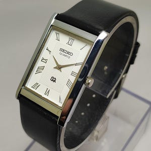 Vintage Seiko Rectangular Tank Watch, Minimalist White Dial Dress Watch