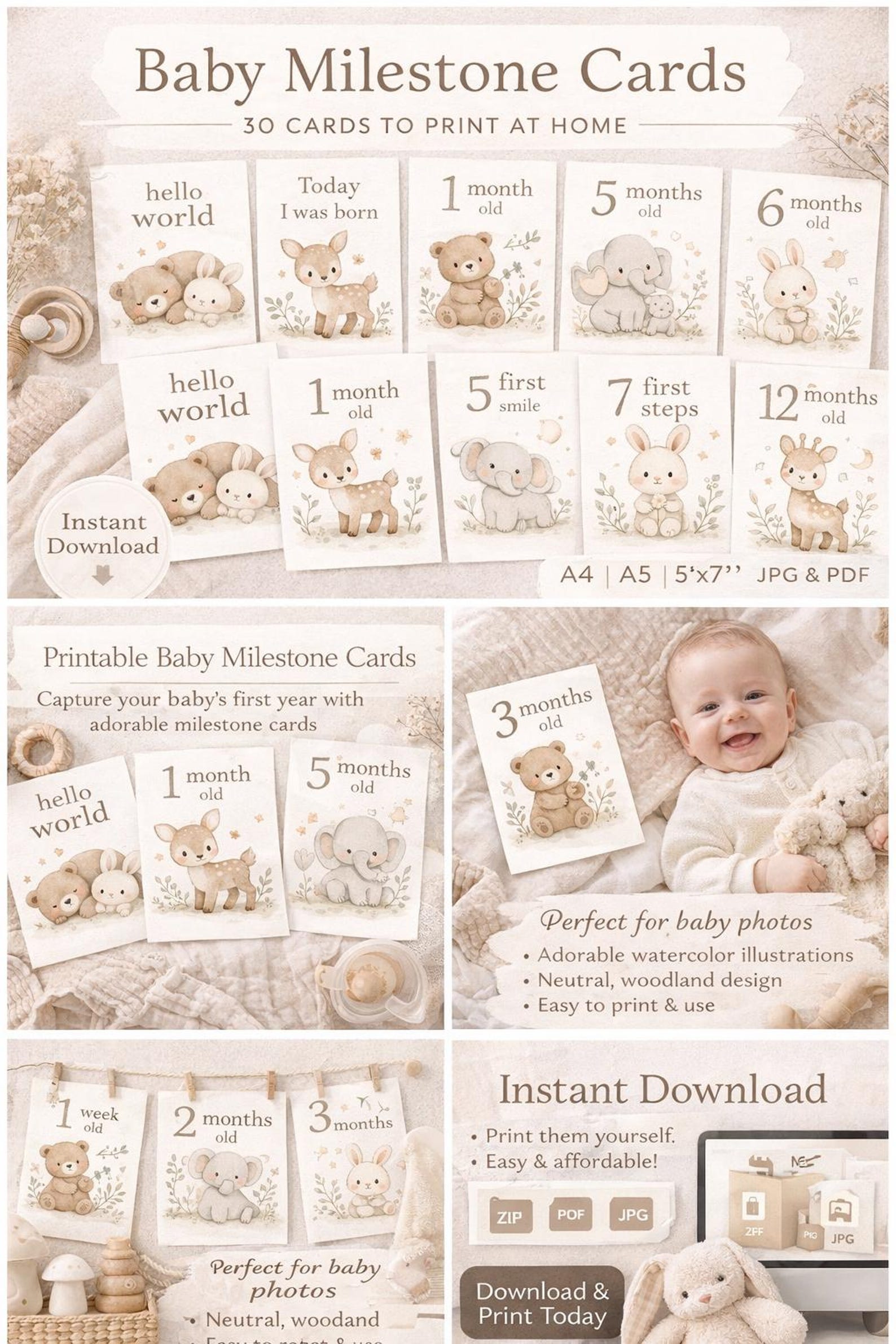 Printable Baby Milestone Cards – Baby's First Year – Baby Room Decor ...