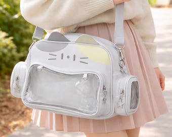 Cat Ita Bag | Clear Display Window Crossbody Purse | PU Leather Anime Shoulder Bag