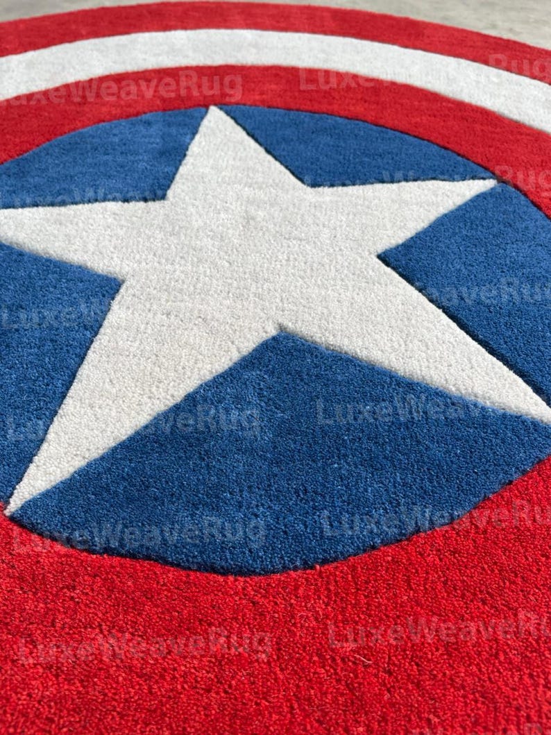 Captain America Shield Rug, Superhero Rug, Hand Tufted Wool Rug, Marvel ...