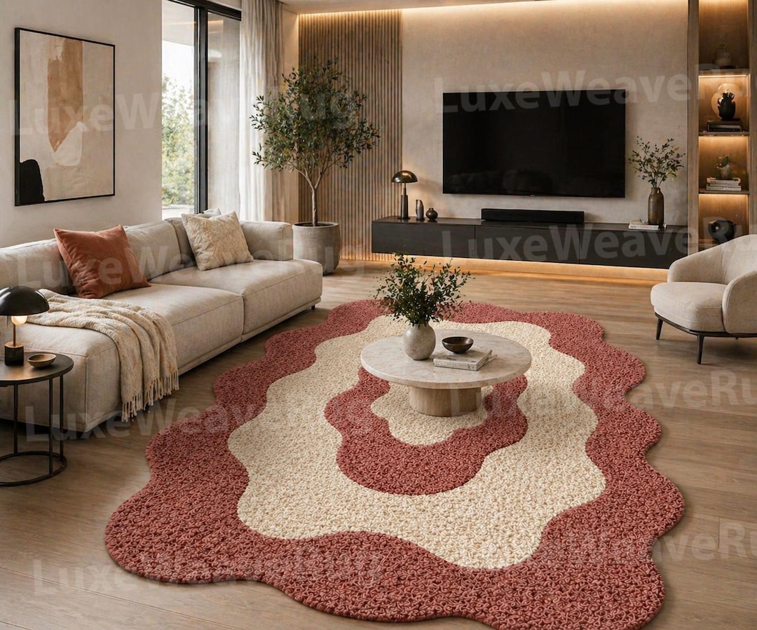 Hand Tufted Wool Rug, Wavy Abstract Area Rug, Modern Neutral Carpet ...