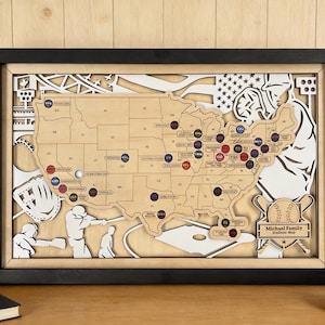 Spille colorate con mappa dello stadio MLB personalizzata / Stadi di baseball USA Wall Art / Regalo per lui