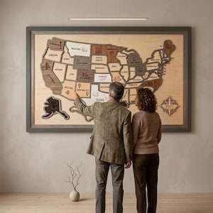 Puzzle en bois personnalisé représentant la carte des États-Unis, les 50 États, cadeau idéal pour les campeurs en camping-car (nom personnalisé)