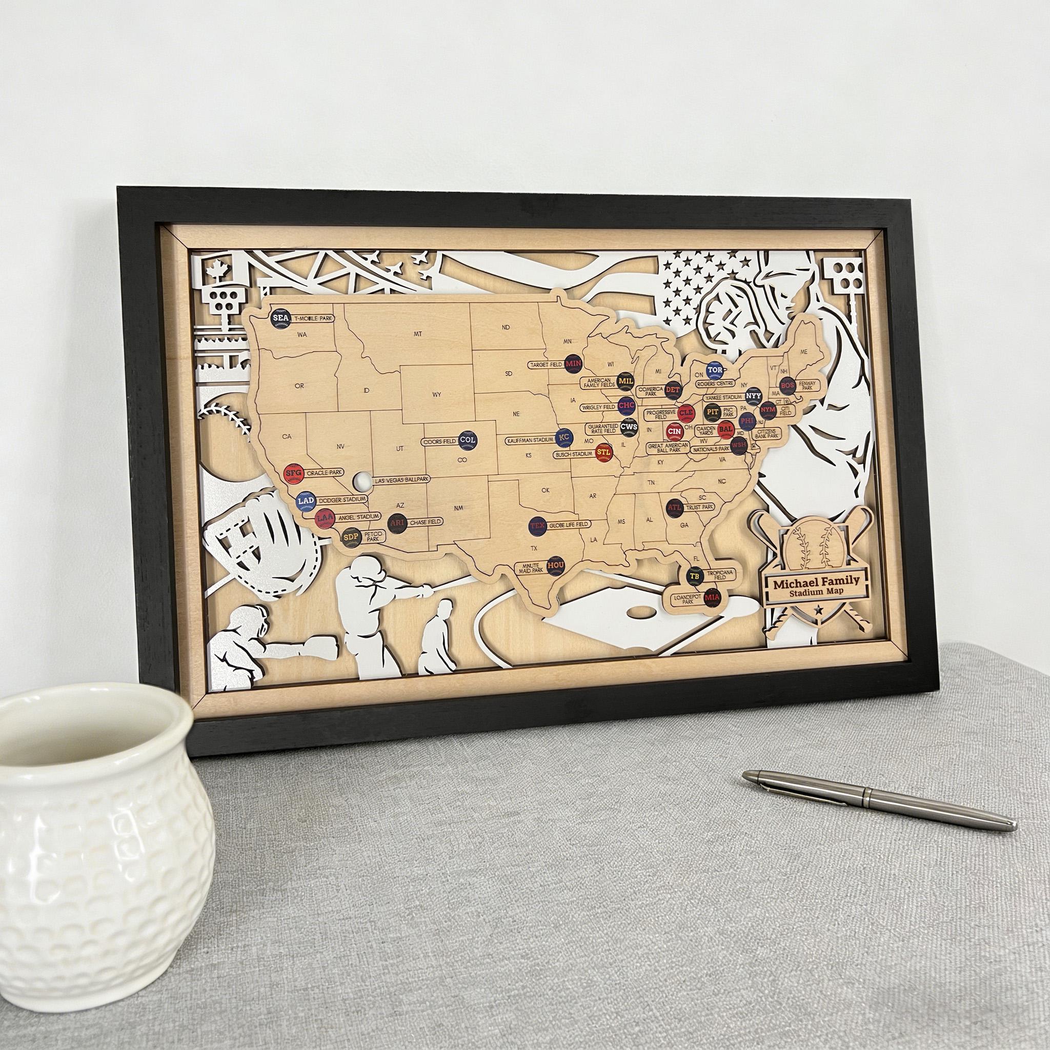 Personalized Baseball Stadium Map | Colorful Pin Board Art | Custom MLB ...
