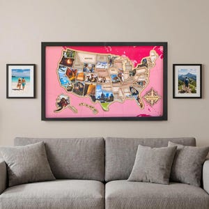 Mapa fotográfico personalizado de EE. UU., regalo de mapa de viaje de los 50 estados, mapa fotográfico personalizado de EE. UU., recuerdo de aniversario de bodas, collage de fotos de viajes familiares.