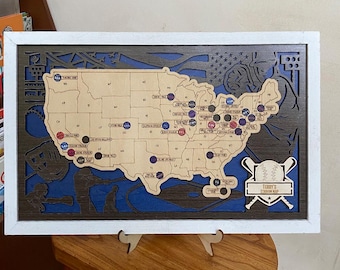 Mapa personalizado de estadios de béisbol - Rastreador de equipos de la MLB, arte mural deportivo personalizado, tablero de anuncios colorido, regalo de cumpleaños único para papá