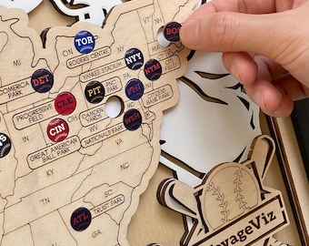 Personalized Baseball Stadium Map | Colorful Pin Board Art | Custom MLB Team Tracker | Birthday Gift for Husband | USA Sports Wall Decor