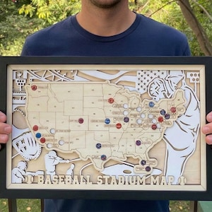 Personalized MLB Ballpark Stadium Map | Wood Baseball Travel Tracker