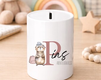 Personalisierte Spardose Kind mit Name - Keramik Sparschwein – Geschenk zur Geburt Taufe Einschulung Ostern oder Geburtstag - Wal - Ballon