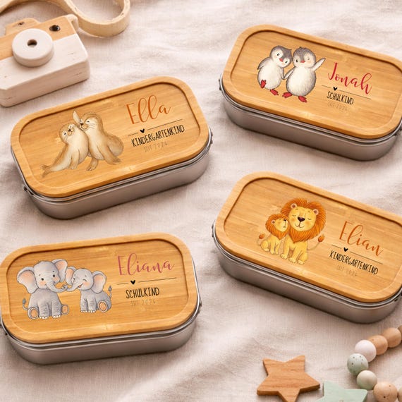Personalisierte Lunchbox Brotdose für Schulkind / Kindergartenkind seit 2026. Name und Tiermotiv. Geschenk Einschulung / Start Kindergarten