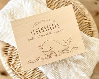 Willkommensfeier Namensfeier Begrüßungsfeier Lebensfeier Willkommensfest - Erinnerungskiste Wal personalisiert – Holzkiste Name – Geschenk
