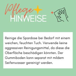 May include: A light green graphic with the words "Pflege HINWEISE" in red and white. The image includes cleaning instructions: Use a soft, damp cloth. Do not use aggressive cleaning agents.