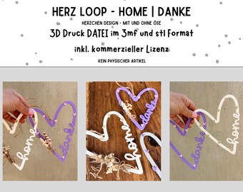 3D file Heart Loop Home | Thank you - with and without eyelet - in 3mf and stl format including commercial license